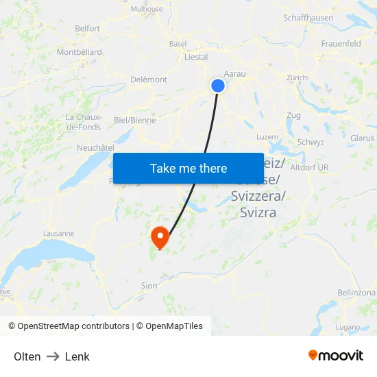 Olten to Lenk map
