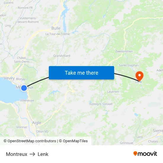 Montreux to Lenk map