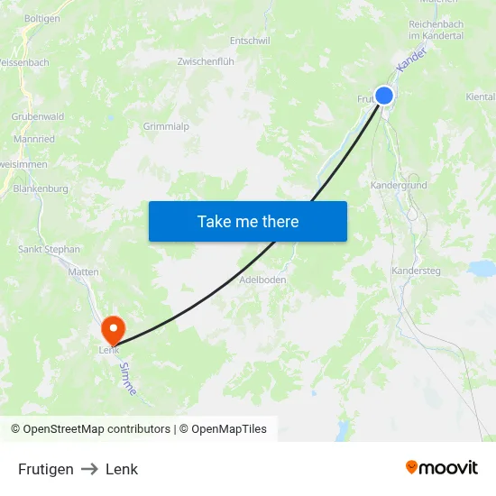 Frutigen to Lenk map