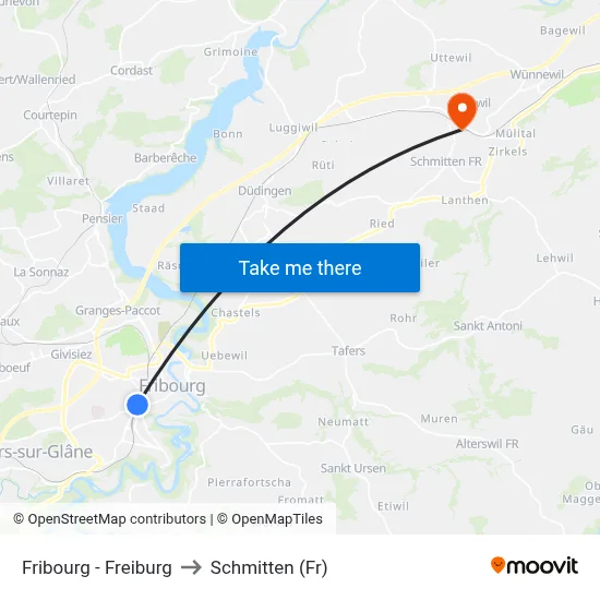 Fribourg - Freiburg to Schmitten (Fr) map