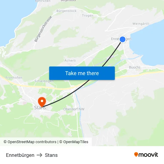 Ennetbürgen to Stans map