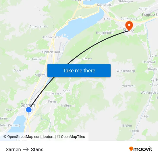 Sarnen to Stans map
