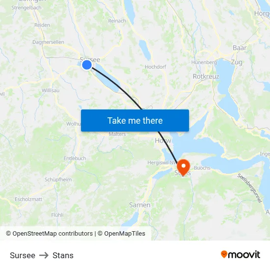 Sursee to Stans map