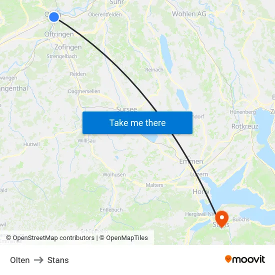 Olten to Stans map