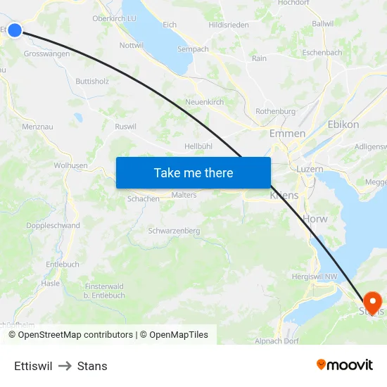 Ettiswil to Stans map