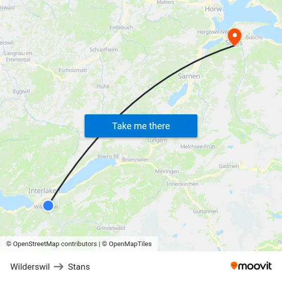Wilderswil to Stans map