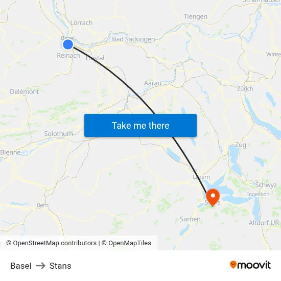 Basel to Stans map