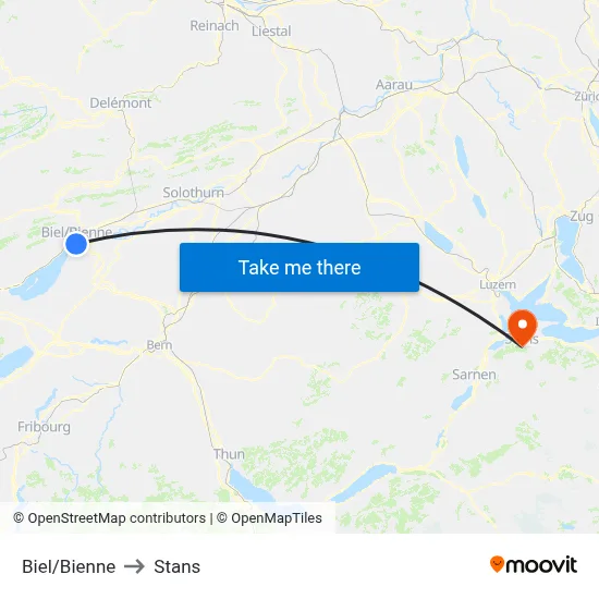 Biel/Bienne to Stans map