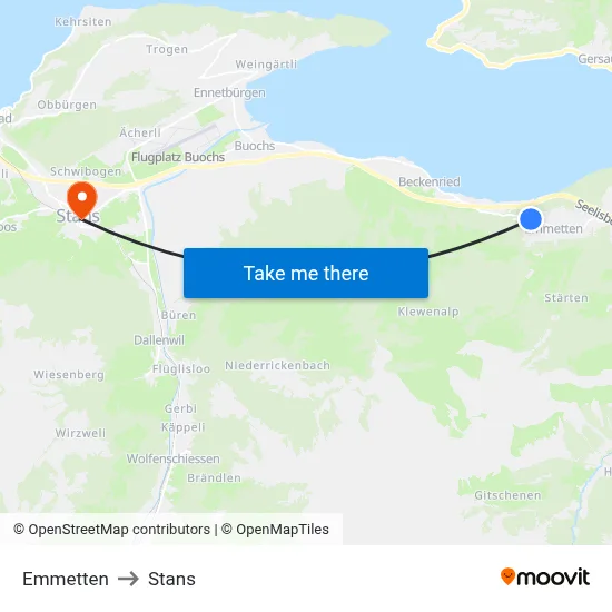 Emmetten to Stans map