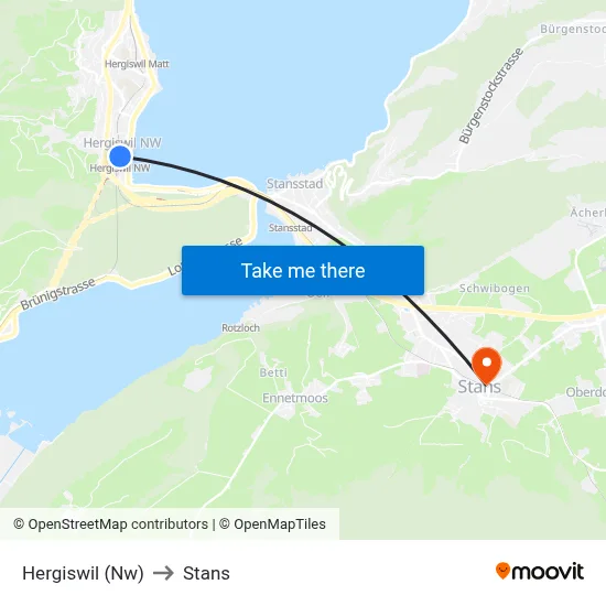 Hergiswil (Nw) to Stans map