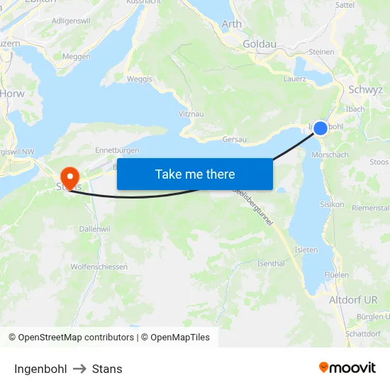 Ingenbohl to Stans map