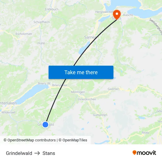 Grindelwald to Stans map