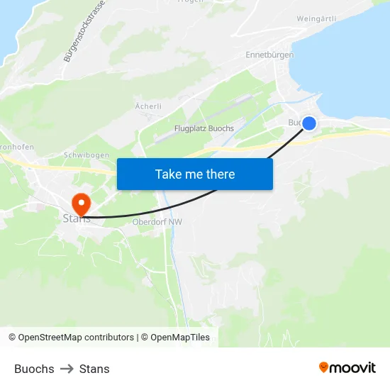 Buochs to Stans map