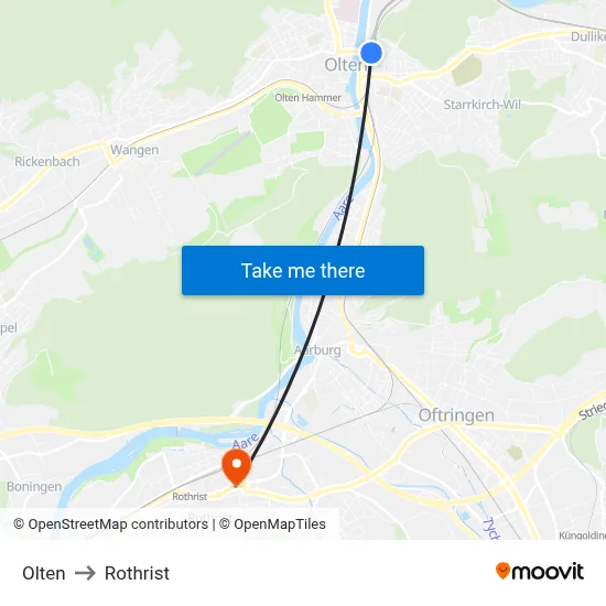 Olten to Rothrist map