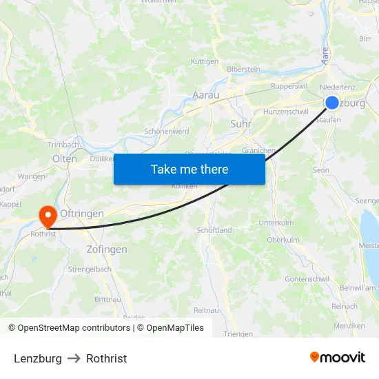 Lenzburg to Rothrist map
