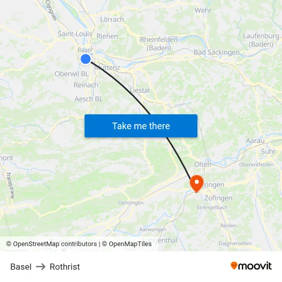 Basel to Rothrist map
