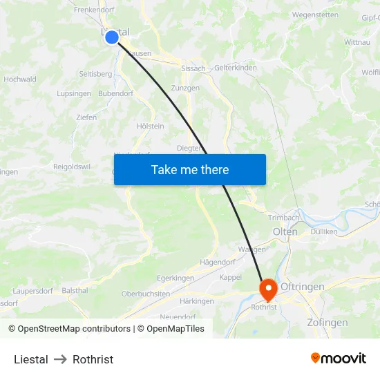 Liestal to Rothrist map