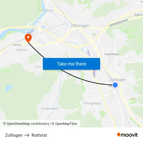 Zofingen to Rothrist map