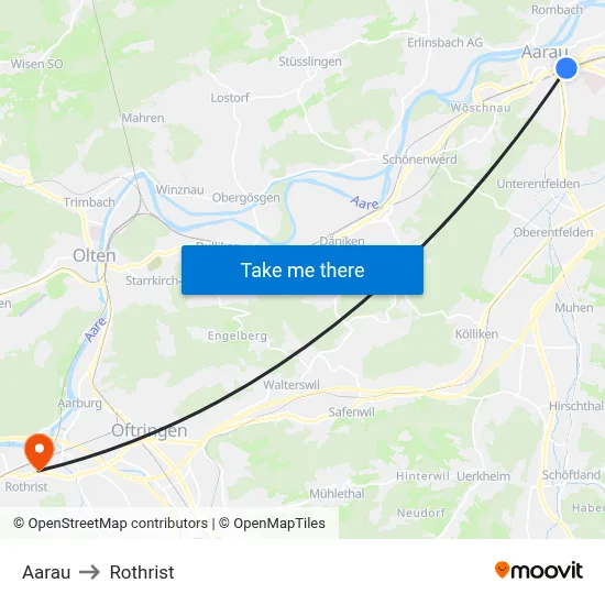 Aarau to Rothrist map