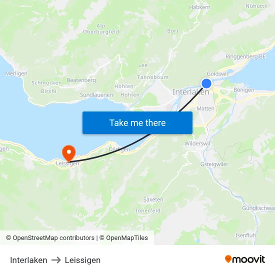 Interlaken to Leissigen map