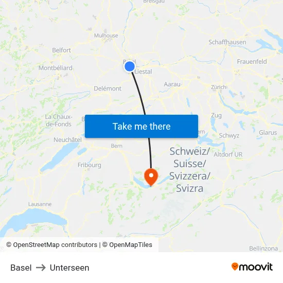 Basel to Unterseen map