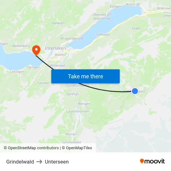 Grindelwald to Unterseen map
