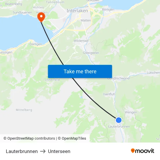 Lauterbrunnen to Unterseen map