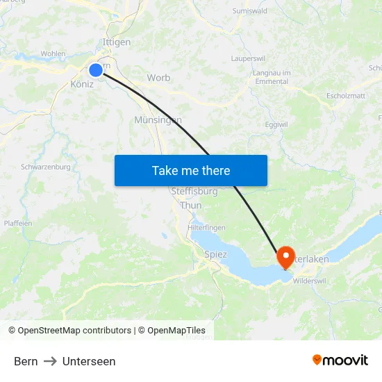 Bern to Unterseen map