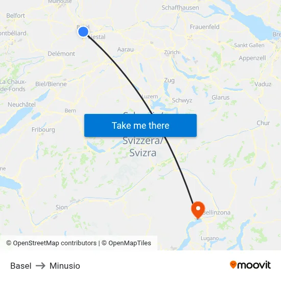 Basel to Minusio map