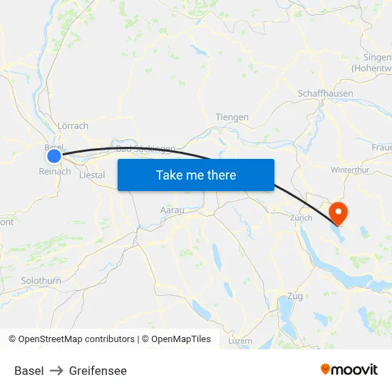 Basel to Greifensee map