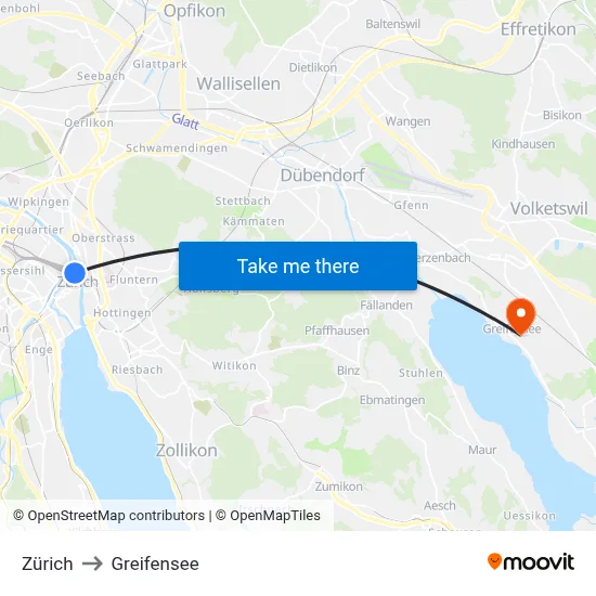 Zürich to Greifensee map