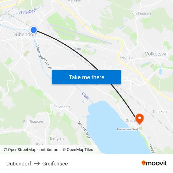 Dübendorf to Greifensee map