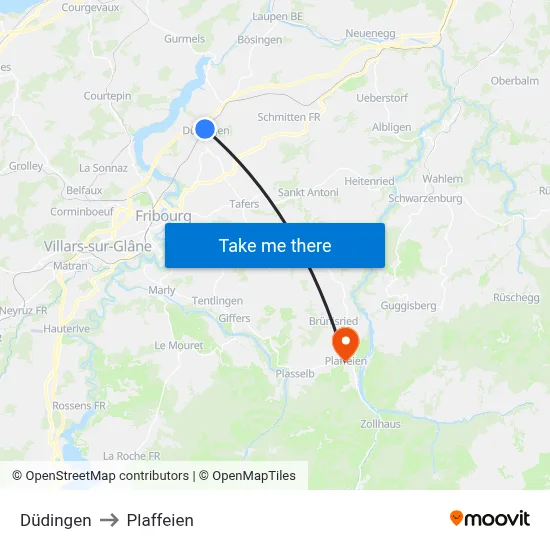 Düdingen to Plaffeien map