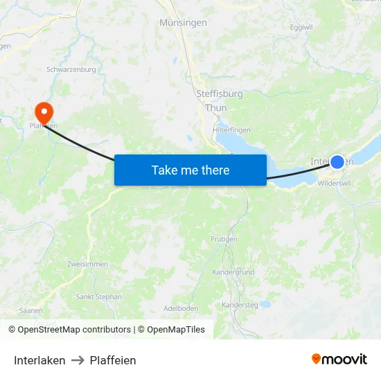 Interlaken to Plaffeien map