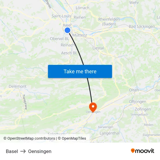 Basel to Oensingen map