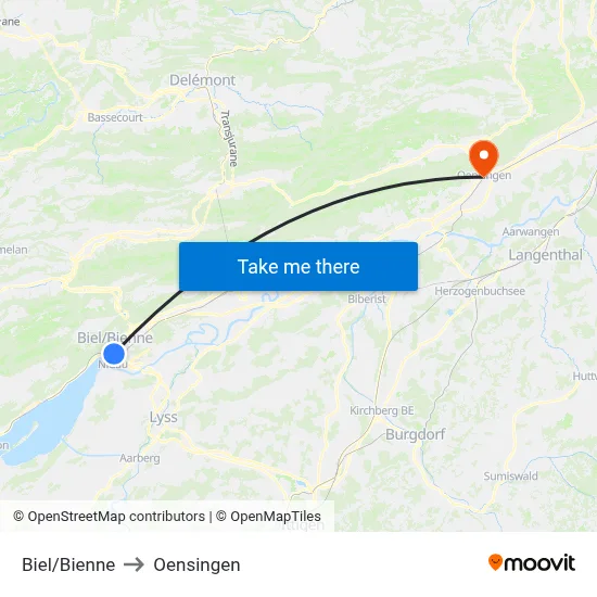 Biel/Bienne to Oensingen map
