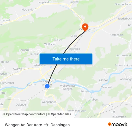 Wangen An Der Aare to Oensingen map