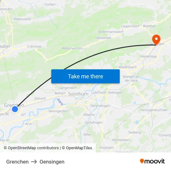 Grenchen to Oensingen map