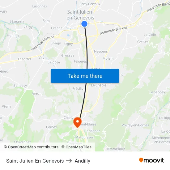 Saint-Julien-En-Genevois to Andilly map