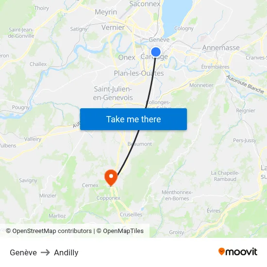 Genève to Andilly map