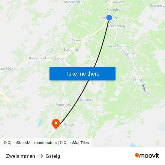Zweisimmen to Gsteig map