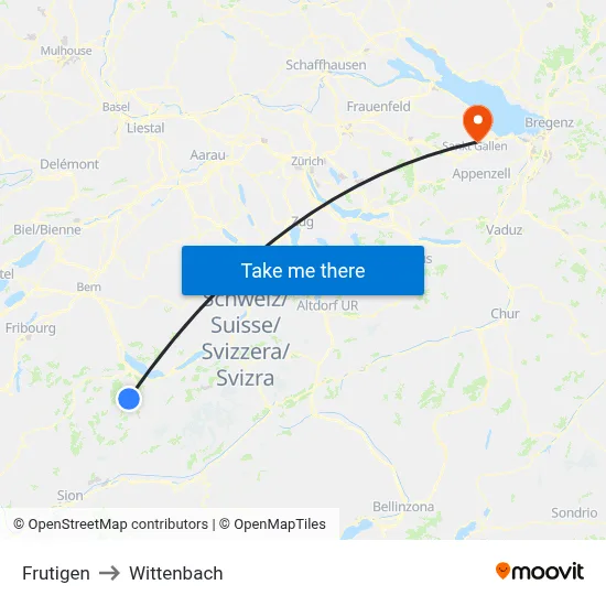 Frutigen to Wittenbach map