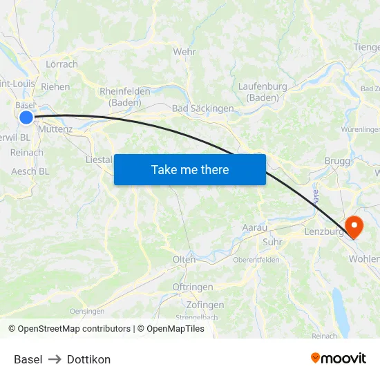 Basel to Dottikon map