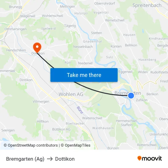 Bremgarten (Ag) to Dottikon map