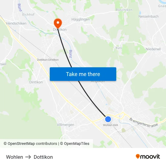 Wohlen to Dottikon map