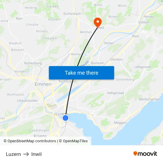 Luzern to Inwil map