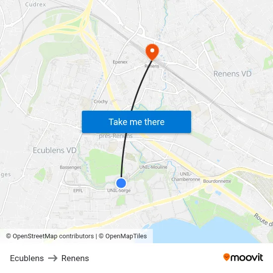 Ecublens to Renens map
