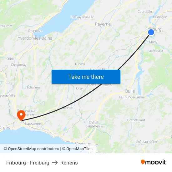 Fribourg - Freiburg to Renens map