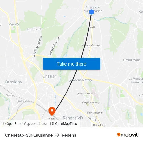 Cheseaux-Sur-Lausanne to Renens map