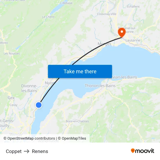 Coppet to Renens map